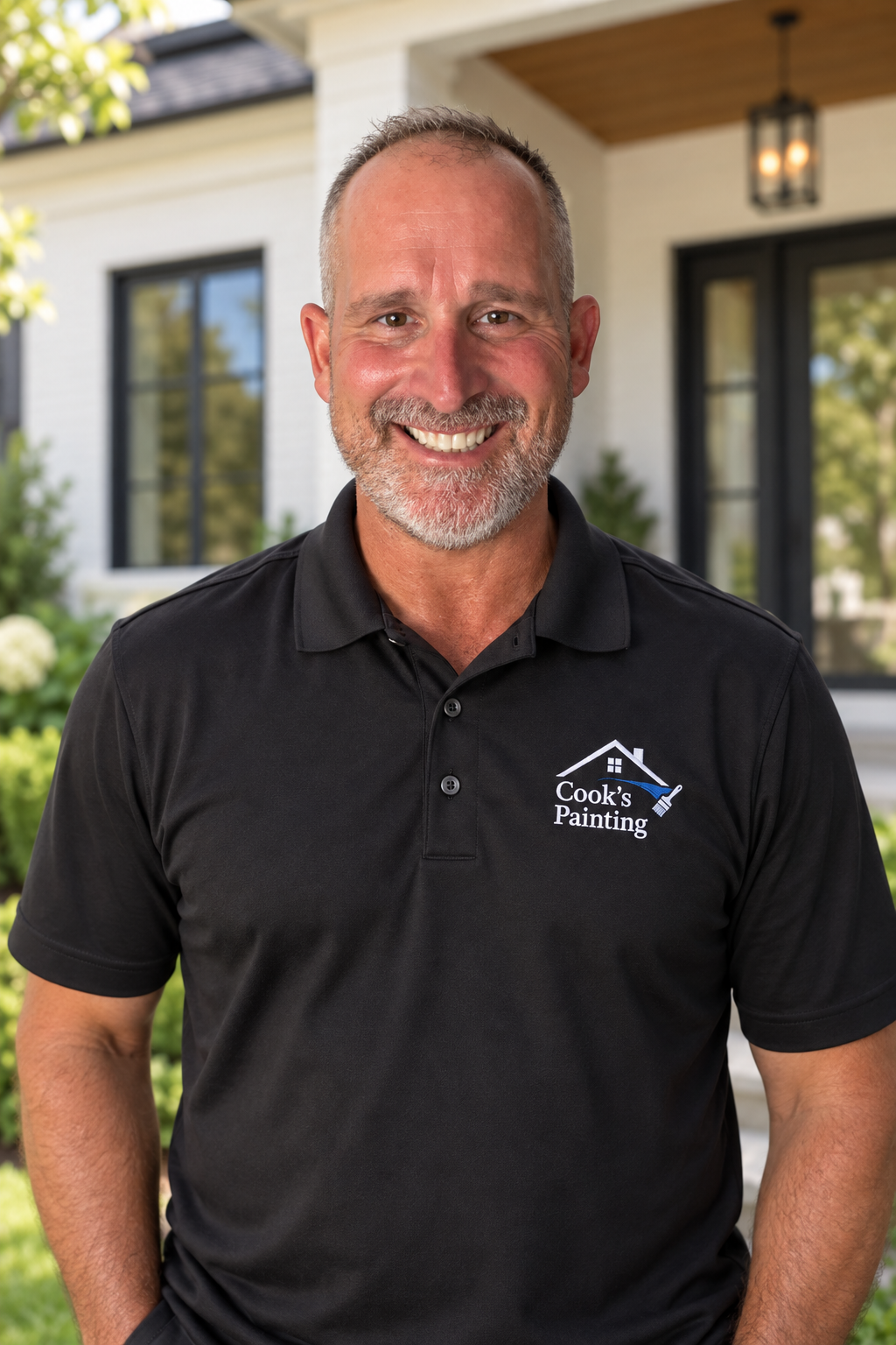 Jasen Cook, owner of Cook's Painting Pros, wearing a Cook's Painting polo